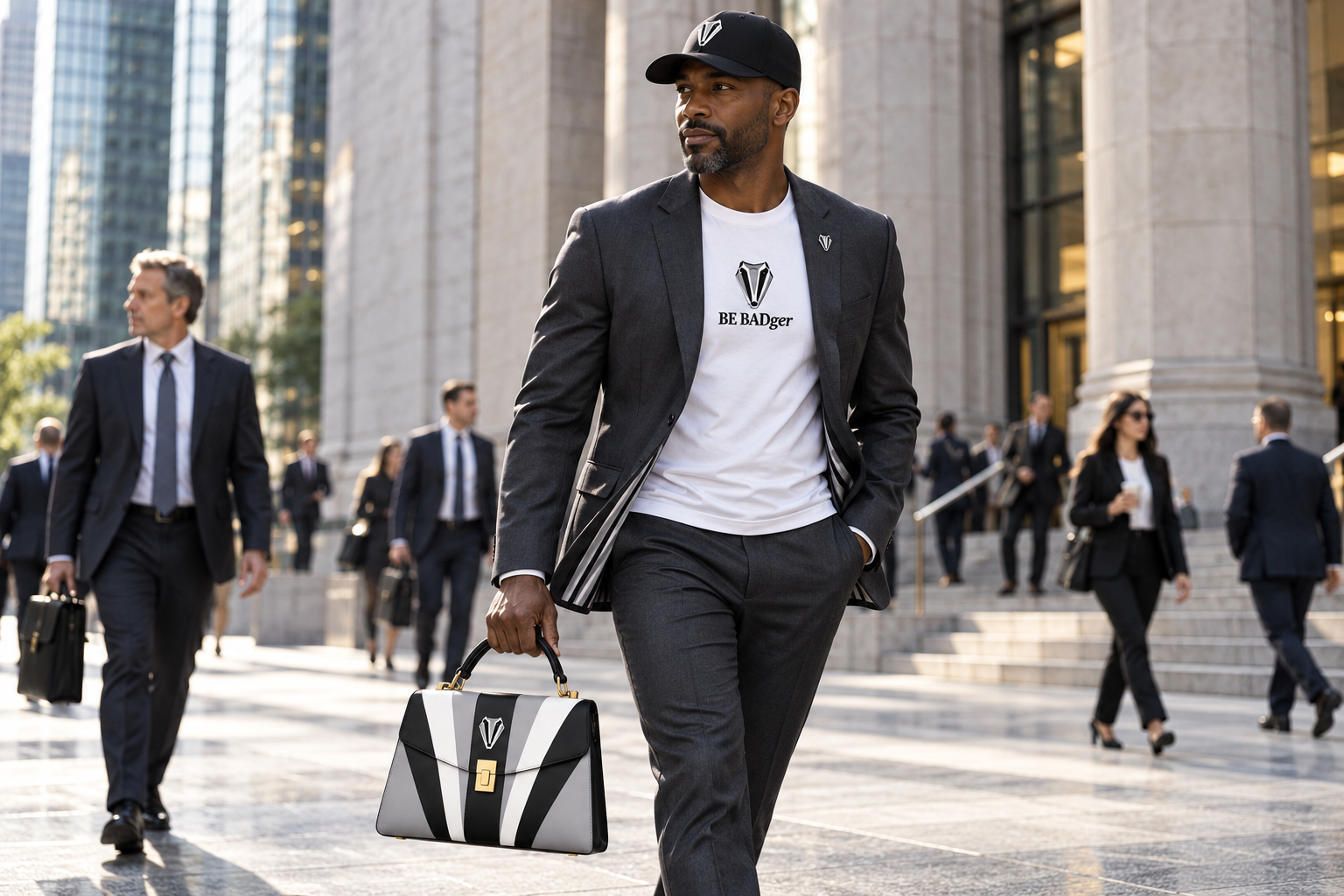 BE BADger clothing worn at financial district in New York