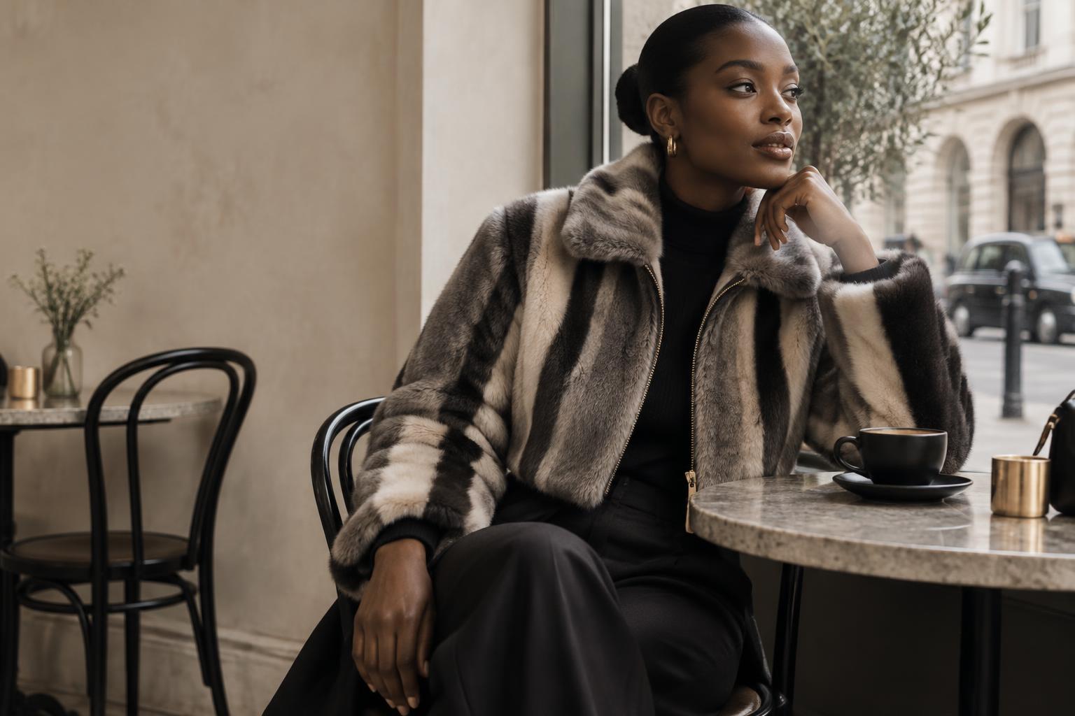 BE BADger jacket worn in an everyday coffee shop setting