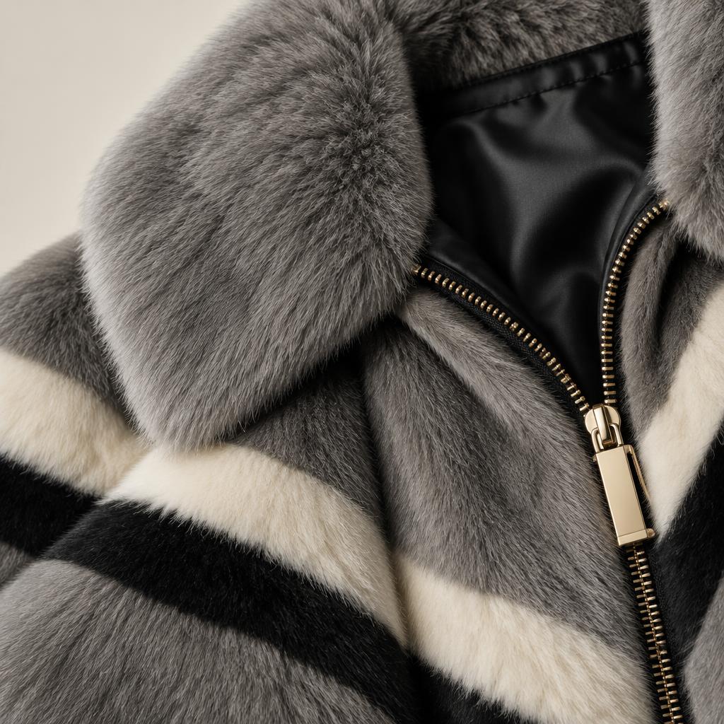 BE BADger plush striped fabric and gold zip detail